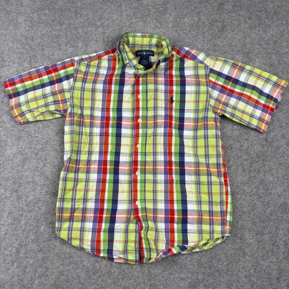 Ralph Lauren Button Down Shirt Boys Small Multi Color Plaid Short Sleeve